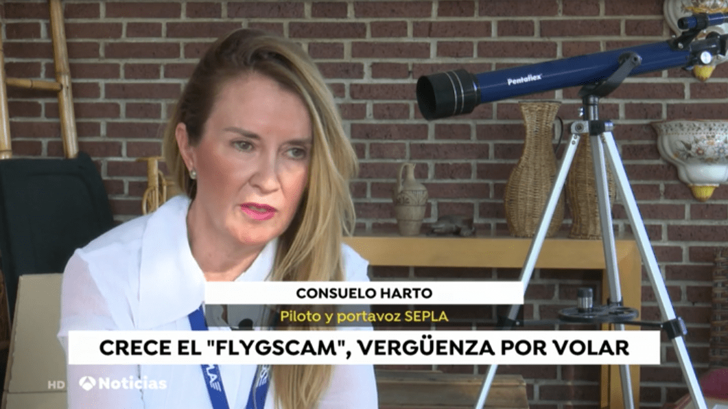 Consuelo Arto en antena3 noticias: crece flygscam medioambiente
